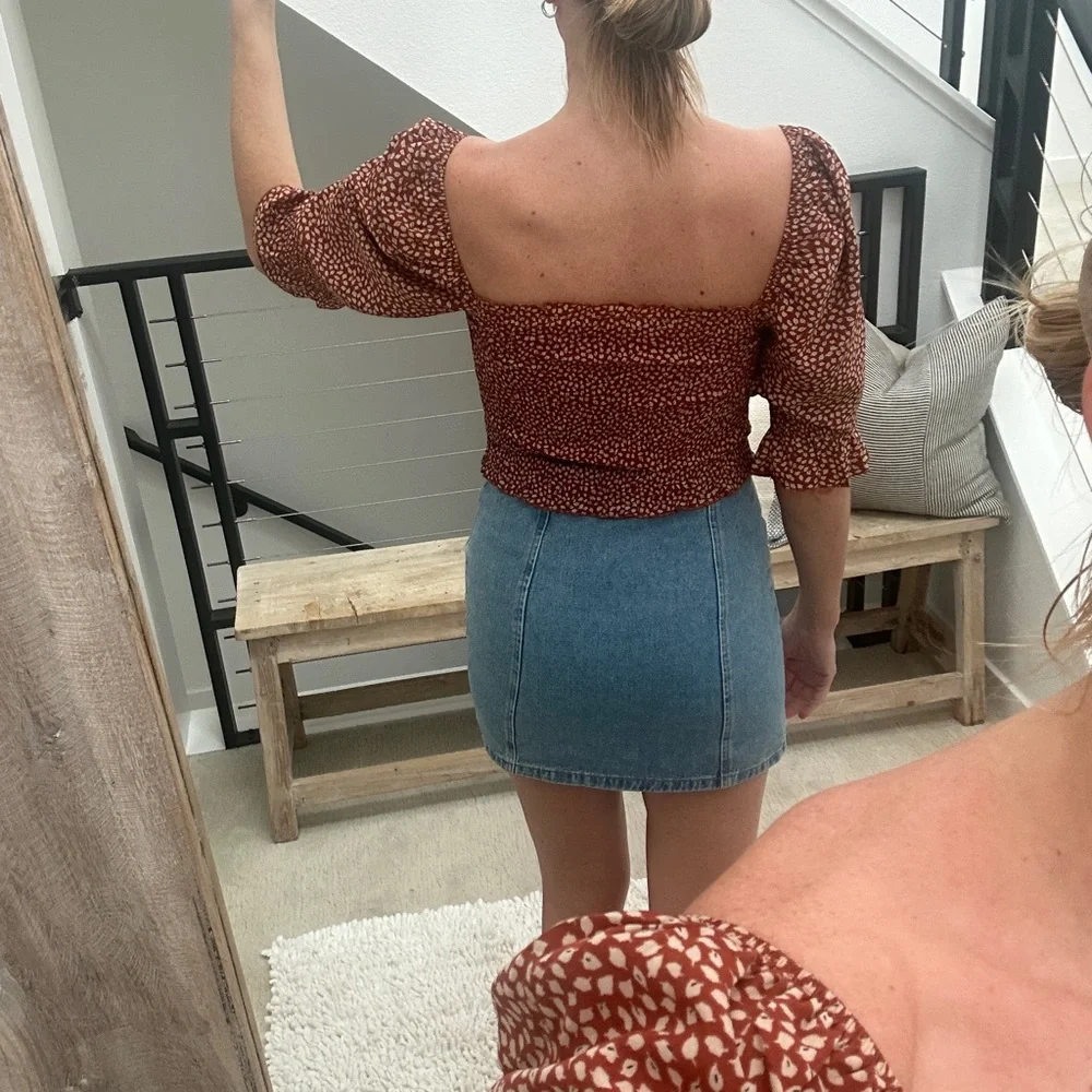 Rust Smocked Puff Sleeve Crop Top Blush Nordstrom Floral Blouse | Size M - Picture 4 of 10